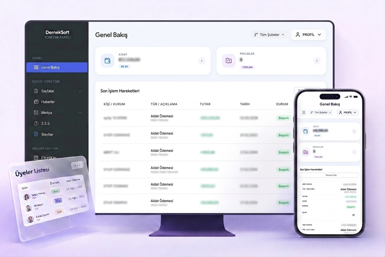 Dernek yönetim yazılımı ve dernek web sitesi yönetim paneli